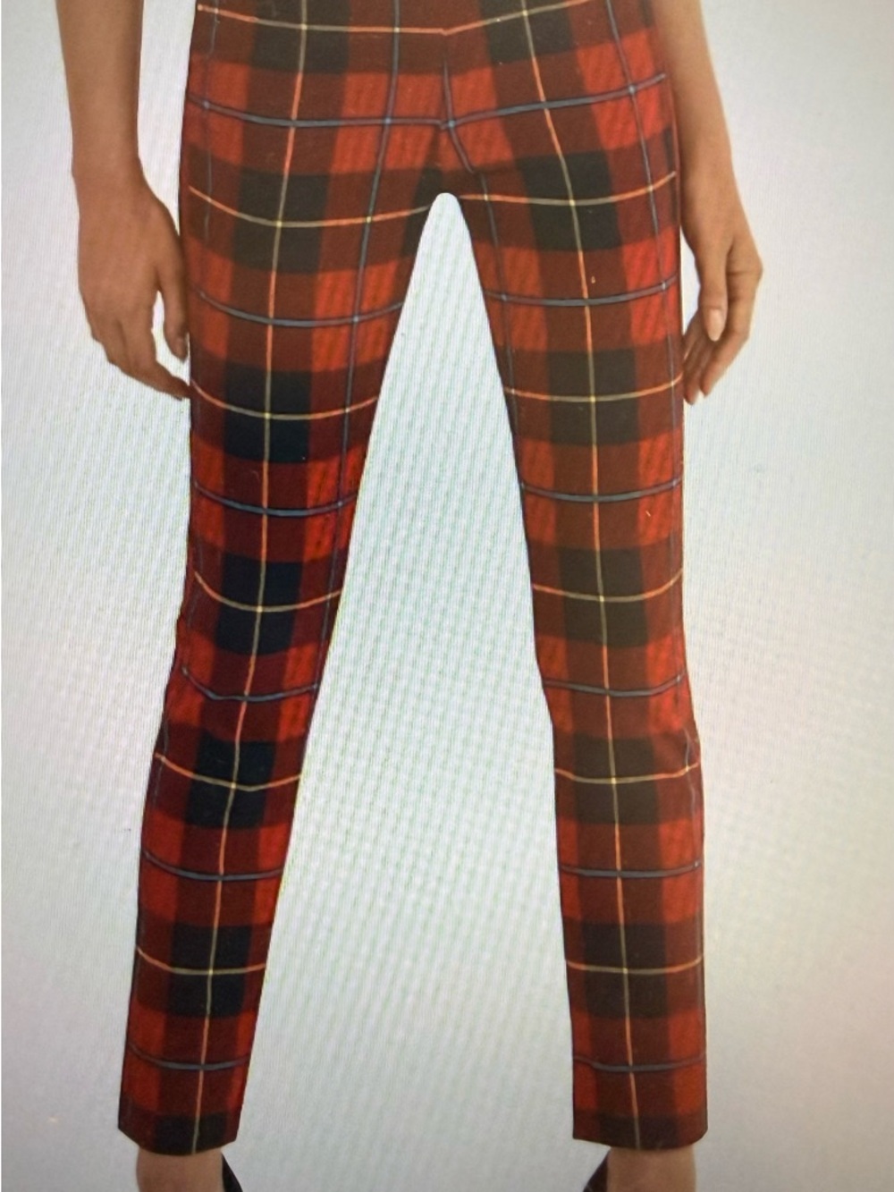 Red Plaid Slim Trousers